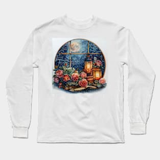 Fantasy winter starry night window Long Sleeve T-Shirt